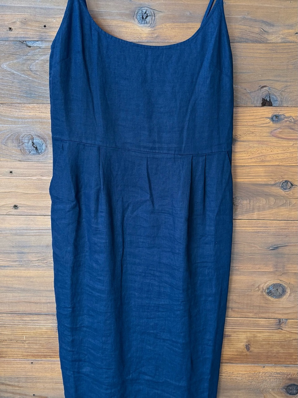 Quince Navy Blue Linen Midi Dress